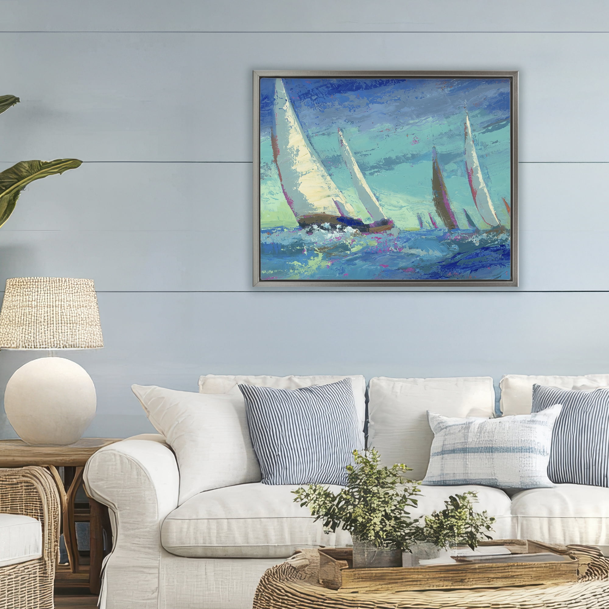 Stupell Industries Abstract Expression Regatta Gray Framed Floater Canvas Wall Art, design by Beth A. Forst