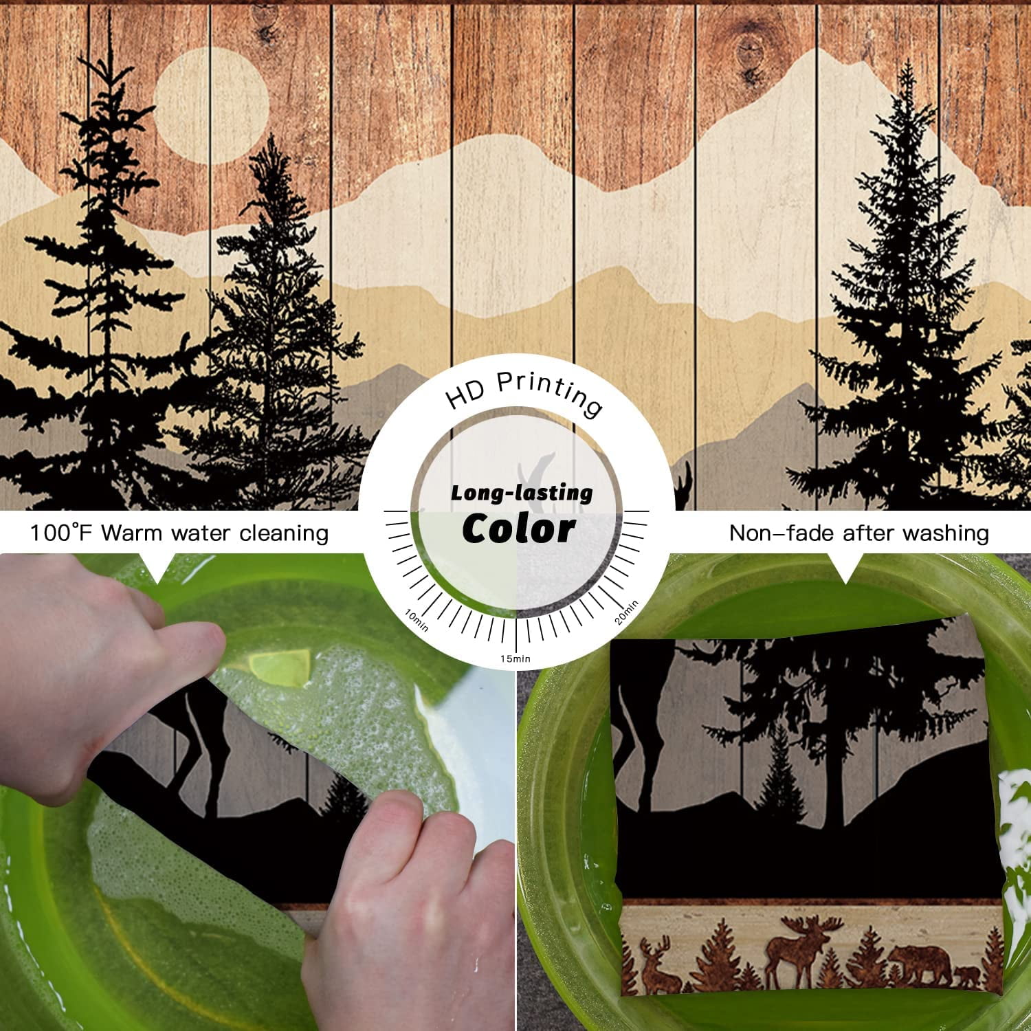 Rustic Hunting Deer Shower Curtain Set for Bathroom, Forest Woodland Cabin Bathroom Decorations, Farmhouse Country Lodge Bathroom Decor Polyester Fabric-72" x 72"