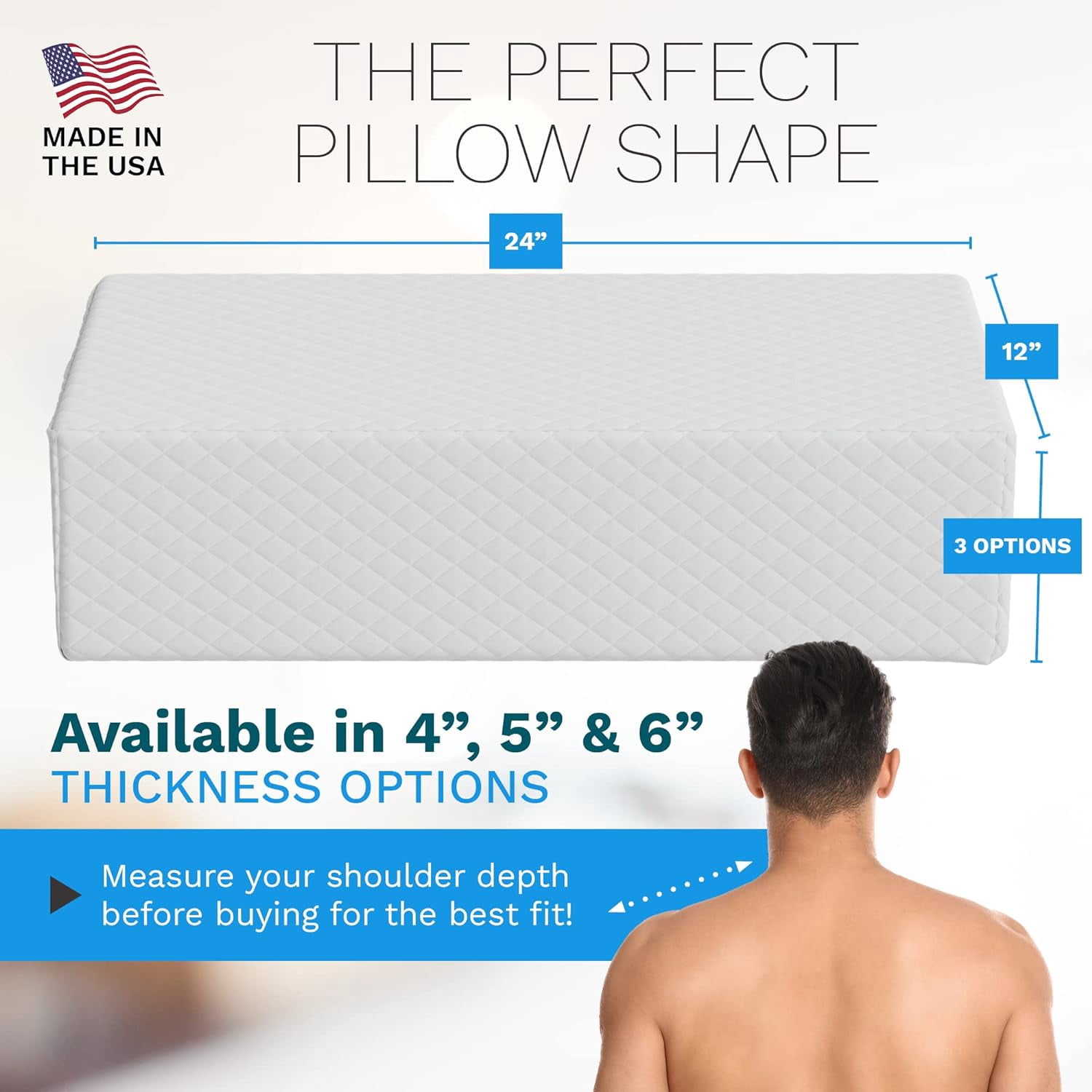 Gleur Square Pillow for Side Sleepers Memory Foam Pillow for Neck Support, 24" x 12" x 5"