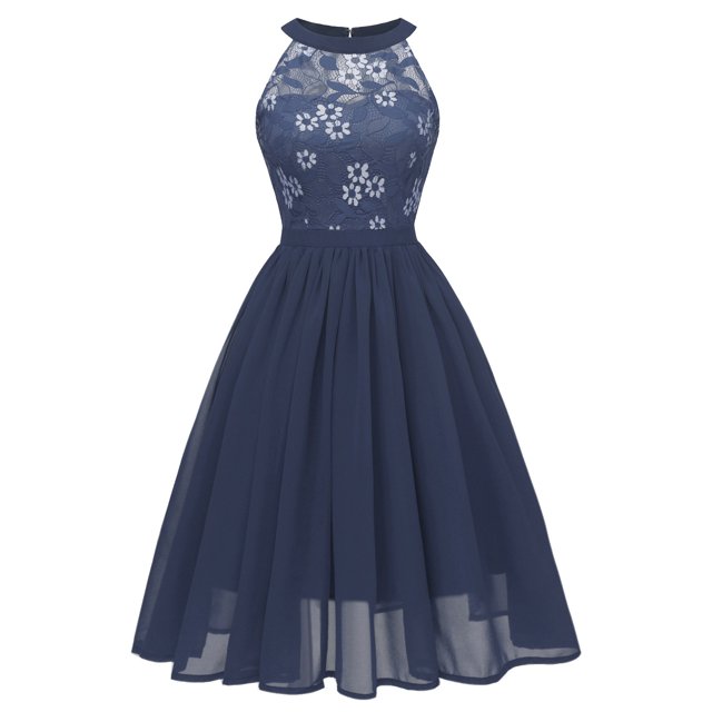 Gibobby Vestidos para mujer casuales Vestido largo de encaje de dama de honor de dama de honor de boda formal sin mangas para mujer(Azul,XL)