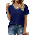 thumbnail image 4 of JINMGG Womens Tops under $5 Women's Fashion Patchwork Short Sleeve Tops V Neck Casual Packets Shirts Loose Blouse Navy L, 4 of 8