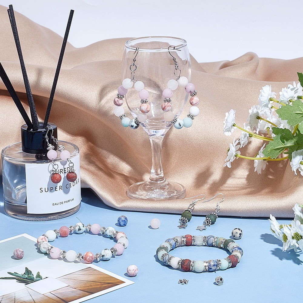 DIY Stretch Bracelets Making Kits Including Frosted Round Beads Alloy Spacer Beads Iron Beading Needles