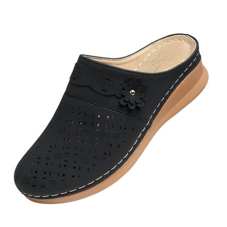 

MIASHUI Womens Sandals Shoes Women s Comfortable Floral Non Slip Breathable Thick Soled Large Size Mules Clogs Women s Slippers Casual Summer Shoes Black 9