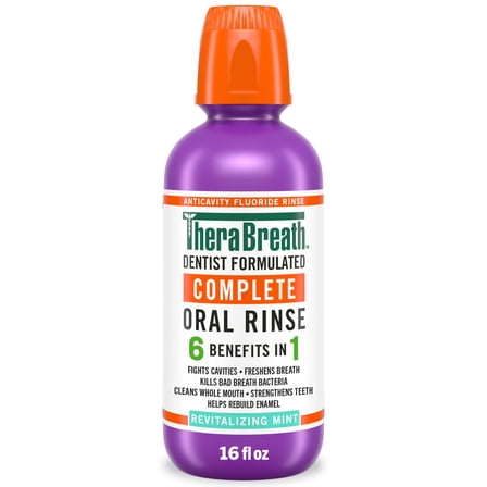 TheraBreath Complete Mouthwash, 6-in-1 Benefits, Alcohol-Free, Revitalizing Mint