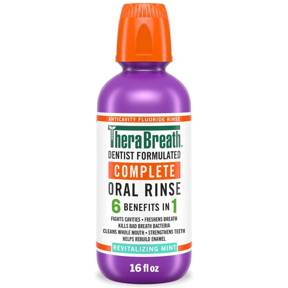 TheraBreath Complete Mouthwash, 6-in-1 Benefits, Alcohol-Free, Revitalizing Mint