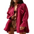 thumbnail image 1 of PENGXIANG Robe Chemise à Manches Longues pour Femmes Automne Couleur Unie Col à Revers, 1 of 6