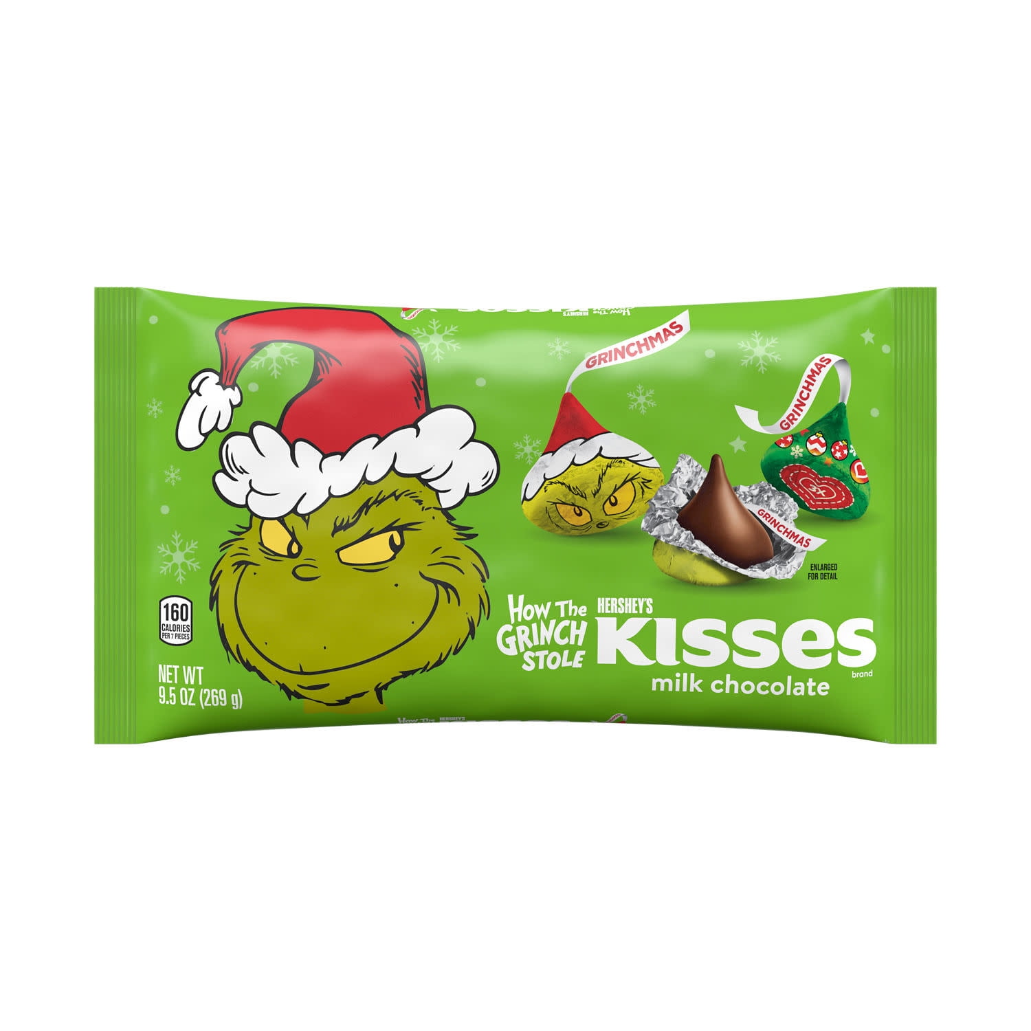 (2 pack) Hershey's Kisses Grinch Milk Chocolate Christmas Candy, Bag 9.5 oz