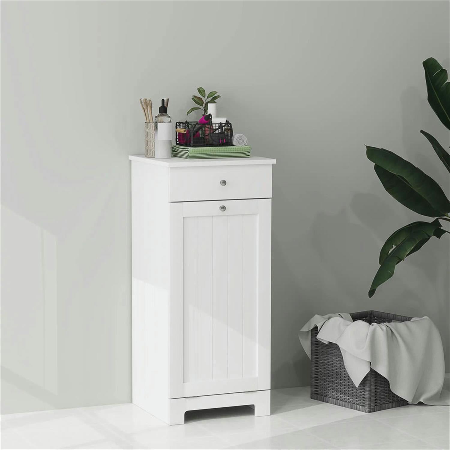Demi Bonn 35" Bathroom Storage Cabinet with Tilt-Out Trash, Laundry Cabinet with Tilt Out Laundry Basket and Drawer for Kitchen, Living Room, White