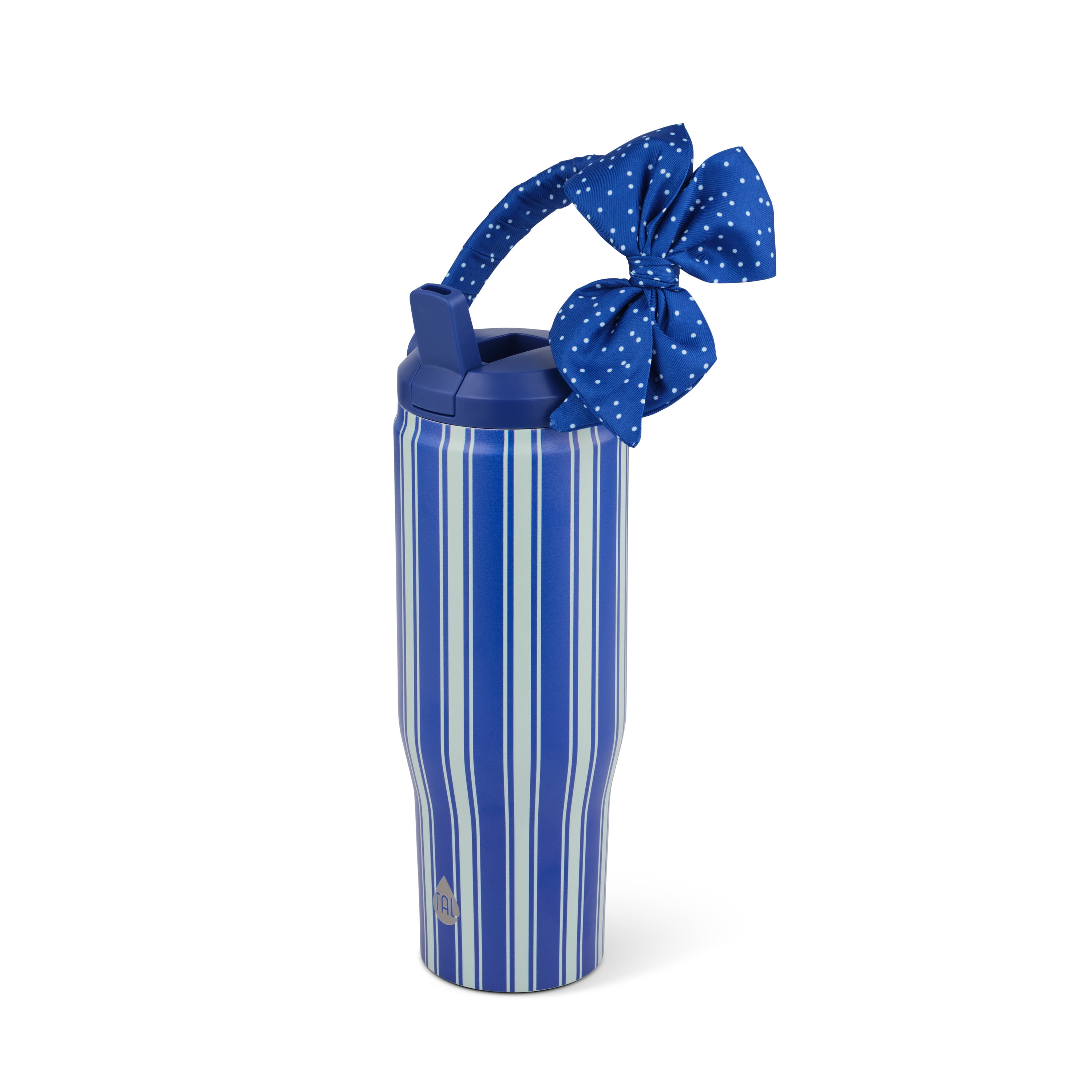TAL 30oz Stainless Steel Hudson Flip Tumbler with Removable Scarf on Handle, Blue Stripe