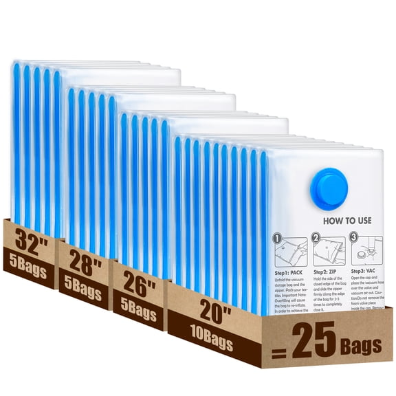 Cubepoint 25 Pack Vacuum Seal Bags for Clothing Travel, Vacuum Bags for Travel, Compression Bags for Luggage and Suitcase, Space Bags for Clothes, Quilts, Pillows, Comforters