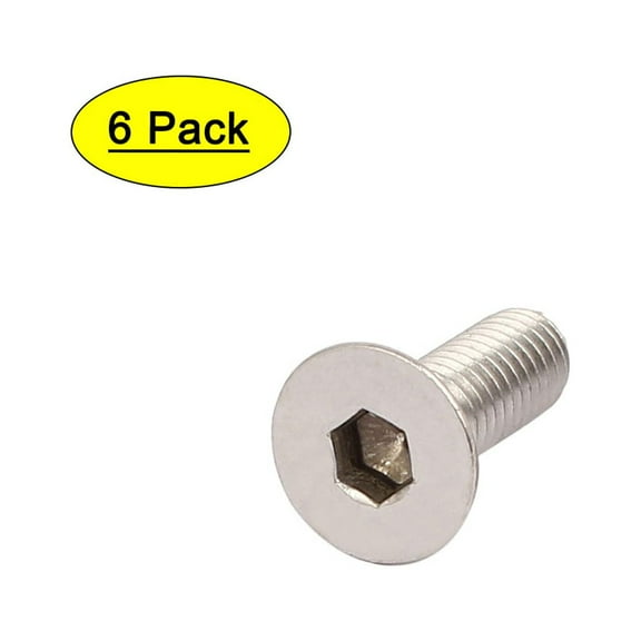 M6x18mm 316 Stainless Steel Flat Head Hex Socket Cap Screws Silver Tone 6pcs