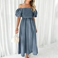 thumbnail image 2 of APEXFWDT Women's Summer Denim Long Dress Casual Off Shoulder Puff Sleeve Long Maxi Jean Denim Dresses Trendy Party Flowy Dress, 2 of 8