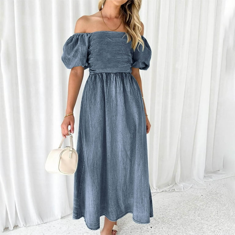 Puff Sleeve Off Shoulder Jean Dress Puff Sleeve Off The Shoulder