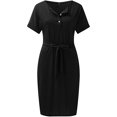 thumbnail image 4 of Vestido de camiseta sólido de manga corta de verano para mujer Vestidos casuales con lazo en la cintura Fridja  qw5248, 4 of 5