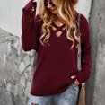 thumbnail image 5 of Lilgiuy Women Casual Solid Hollow Out Pullover Long Sleeve V-Neck Sweater Fashion 2022 Spring Winter, 5 of 5