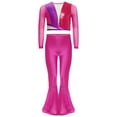 thumbnail image 3 of iixpin Girls 2pcs Tracksuit Outfit Long Sleeve Crop Top with Bell Bottom Pants Jazz Hip Hop Dance Clothes Set Hot Pink 16, 3 of 5