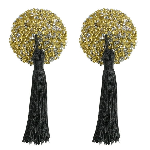 Sparkling Rhinestones Nipple Covers Pasties with Tassels Carnivals Reusable Sticky Bra Chest Sticker Partywear for Women