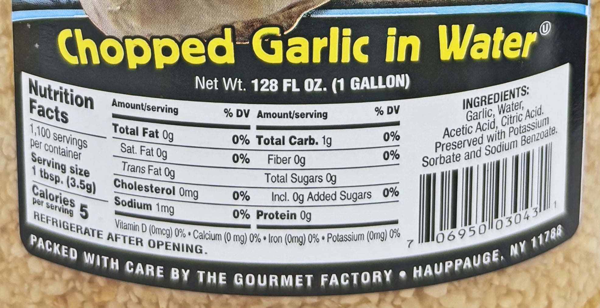 Porto Chopped Garlic In Water | Kosher | 1 Gallon