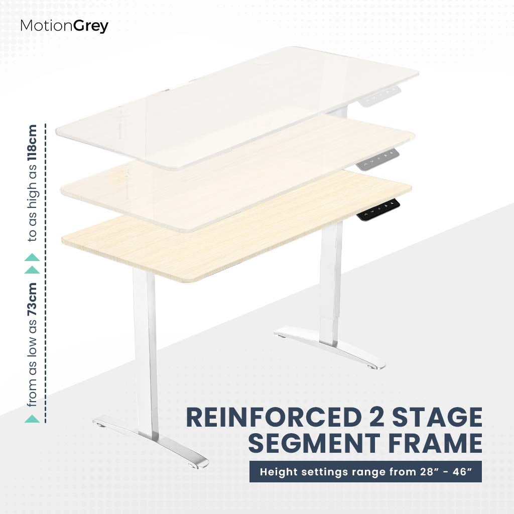 MotionGrey Height Adjustable Electric Motor Sit-to-Stand Standing Office Desk - White Frame with Light BrownTabletop (43"x24")