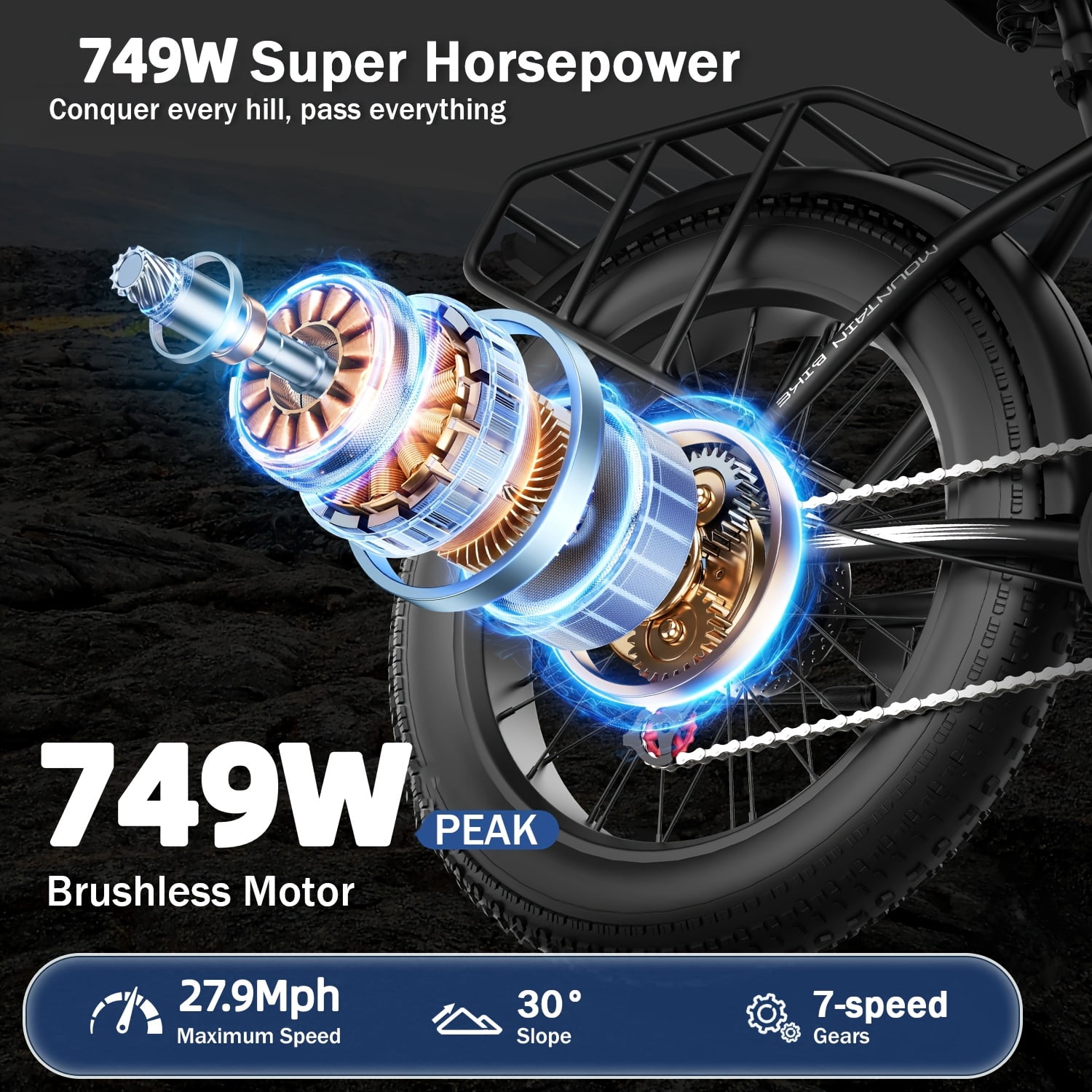 G29-26 Inch ×4 Fat Tire Electric Mountain Bike,749W Motor And 27.9MPH,54.6V 25Ah Adult Electric Off-road Bike,Electric Bicycle With A Maximum Range Of 75 Miles