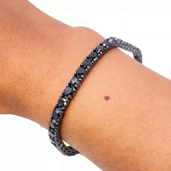 10Ct Round Lab Created Black Diamond 14k Gold Plated Tennis Bracelet 7" Inch