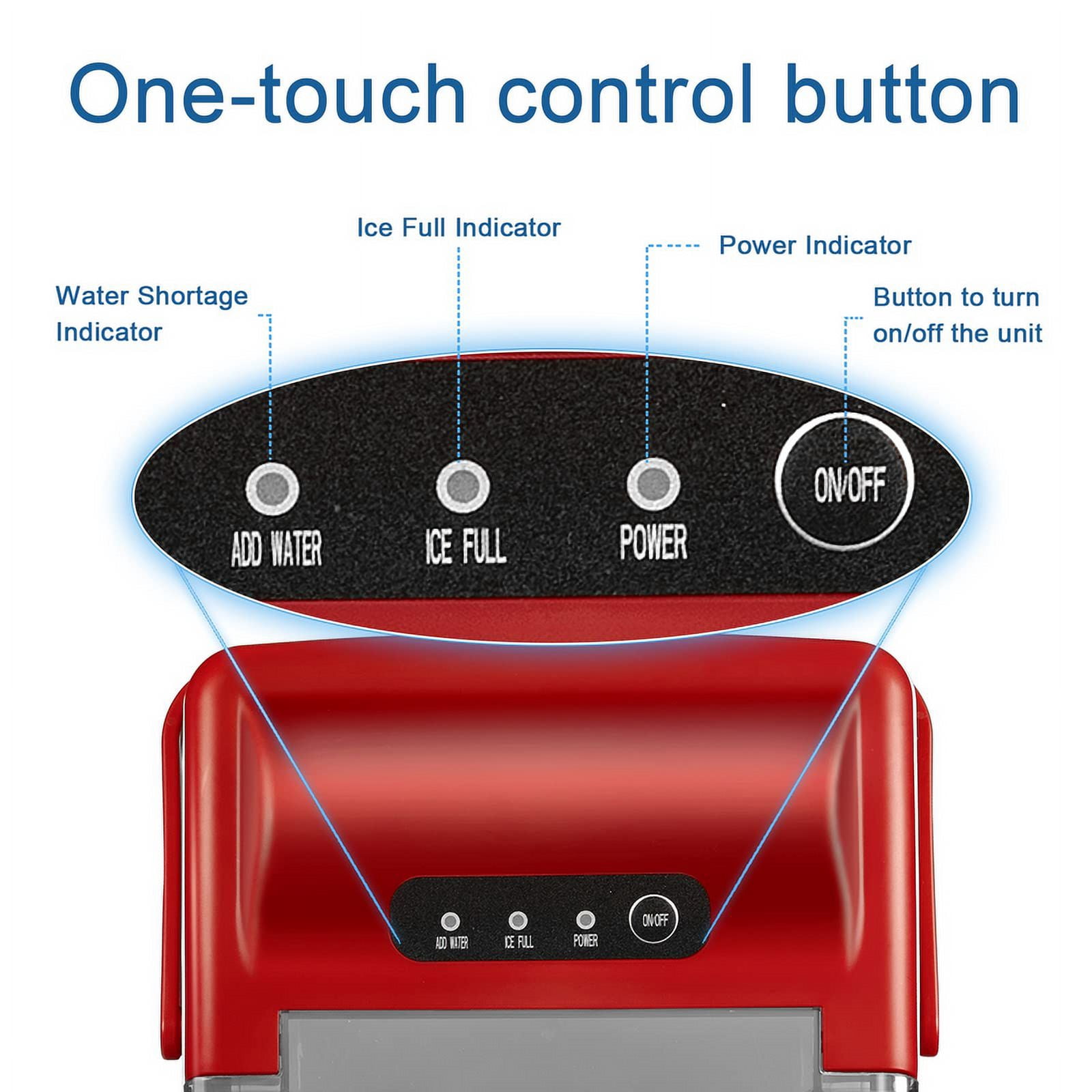 YUKOOL Desktop Ice Maker,Portable,9pcs/6-13min,26lbs/24H,Self Cleaning,With Ice Scoop,Red