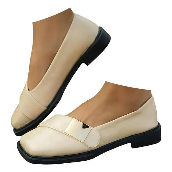 Mepaouo Penny Loafers for Women Square Toe Slip on Leather Work Shoes Ladies Walking Driving Moccasins