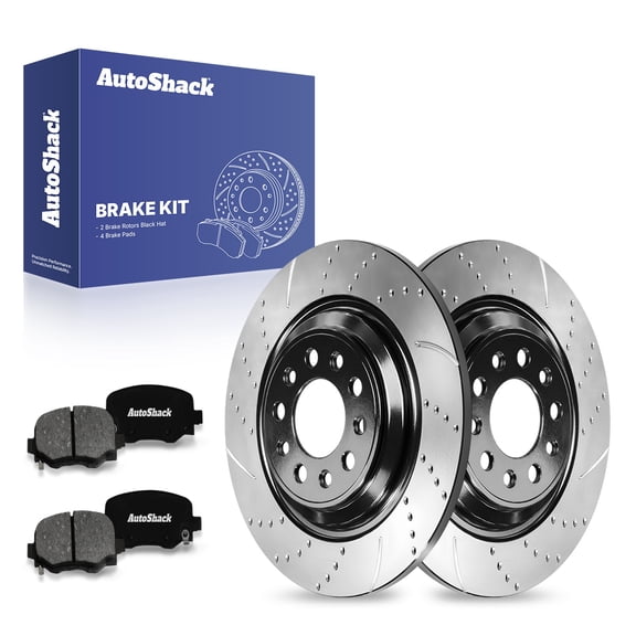 AutoShack 12.6" (320 mm) Rear Solid Drilled & Slotted Brake Rotors E-Coated   Premium Ceramic Brake Pads | Replacement for 2014-2023 Jeep Cherokee | 6-PC Brake Kit | ShadowGuard
