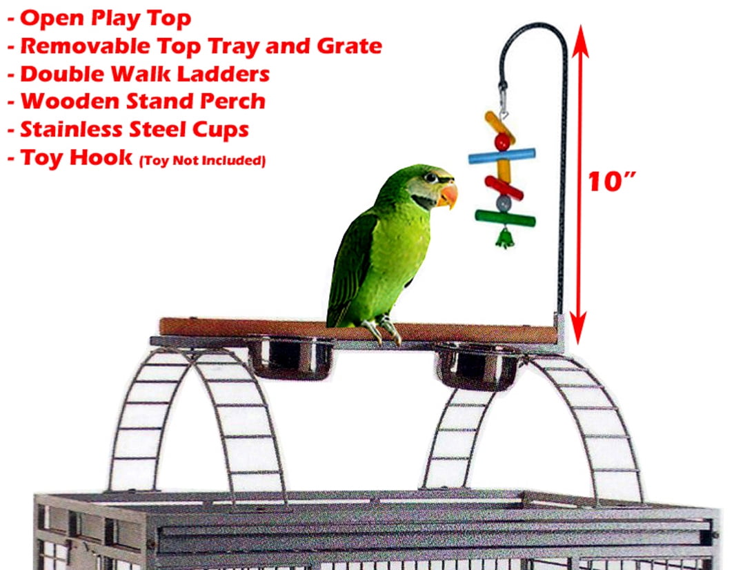 XX-LARGE 32" x 23" x 66"H Elegant and Durable Wrought Iron Bird Parrot Rolling Cage Double Ladders Open Play Top Perch Stand With Seed Guard