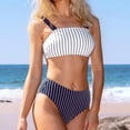 thumbnail image 2 of Bañador Bikini HUOGUO con estampado de rayas de cintura alta para mujer, 2 of 5