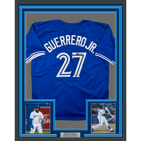 Framed Facsimile Autographed Vladimir Vlad Guerrero Jr. 35x39 Toronto Blue Reprint Laser Auto Baseball Jersey