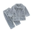 thumbnail image 1 of Sunnyoo Big Girls Flannel Pajamas Solid Color Warm Button Coat and Pants Soft Homewear, 1 of 2