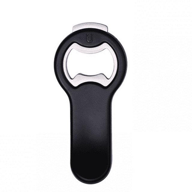 Abrebotellas de cerveza magnético 2 en 1 para refrigerador y RV con recogedor de tapas - Abrelatas de latas de refresco, se adhiere al refrigerador 102 × 46 × 15 mm negro
