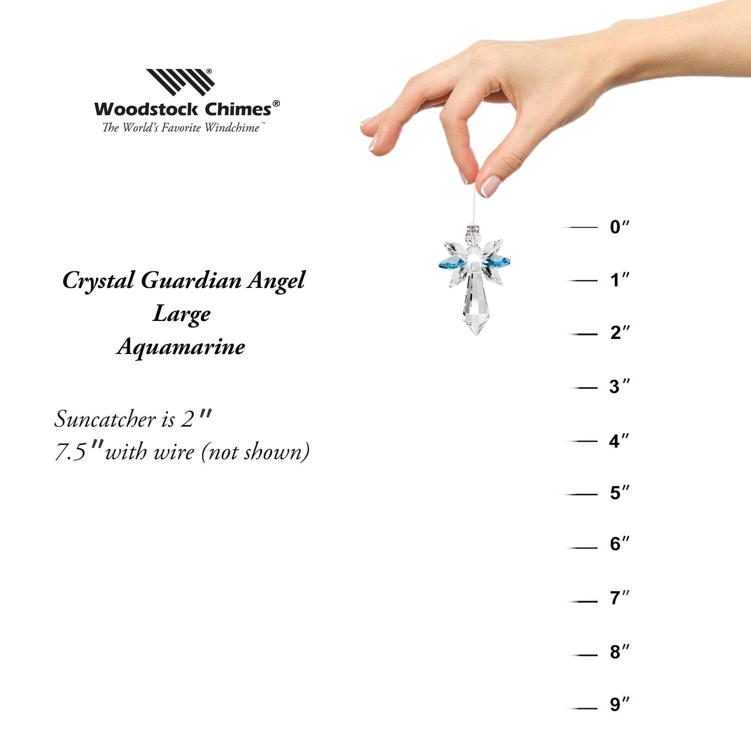 Woodstock Crystal Suncatchers, Guardian Angel Aquamarine, Crystal Wind Chimes For Inside, Office, Kitchen, Living Room Décor, 2"L