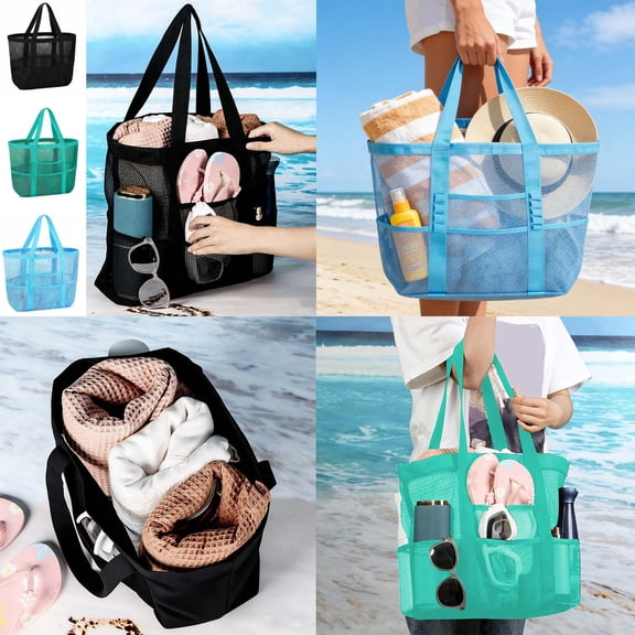 UALSRZL Mesh Beach Bag, Large Beach Tote Bag for Women, Pool Bags for Toys Family Travel Vacation Cruise Essentials, Black