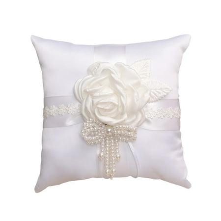 

Lacyie Wedding Ring Pillow Flower Basket White Cushion for Wedding