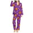 thumbnail image 5 of Womens Halloween Pajamas Casual Full Theme Printed Cute 2 Pc Long Sleeve Pocket Button Down Lapel Shirts Loose Pants Soft Fall Winter Nightwear Silk Comfy Loungewear Sets Woman Purple S, 5 of 7