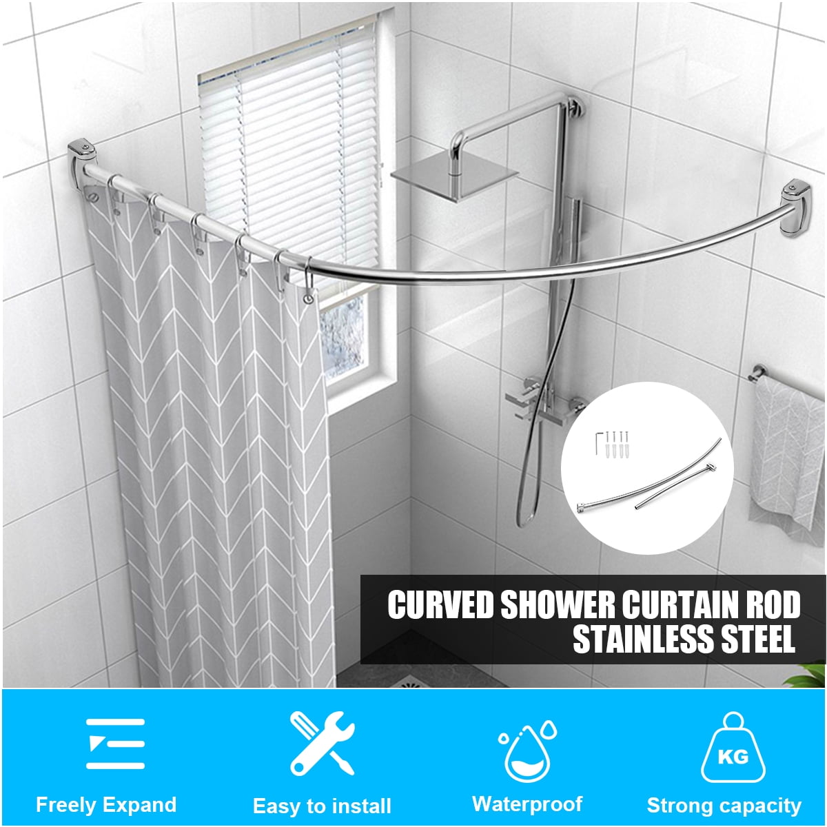 Adjustable Curved Shower Curtain Rod Stainless Steel Telescopic Pole