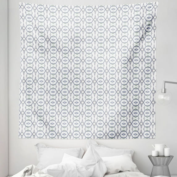 Abstract Tapestry, Little Rhombuses and Hexagons Pattern Inside Elliptic Shapes in Vertical Design, Fabric Wall Hanging Decor for Bedroom Living Room Dorm, 5 Sizes, Multicolor, by Ambesonne