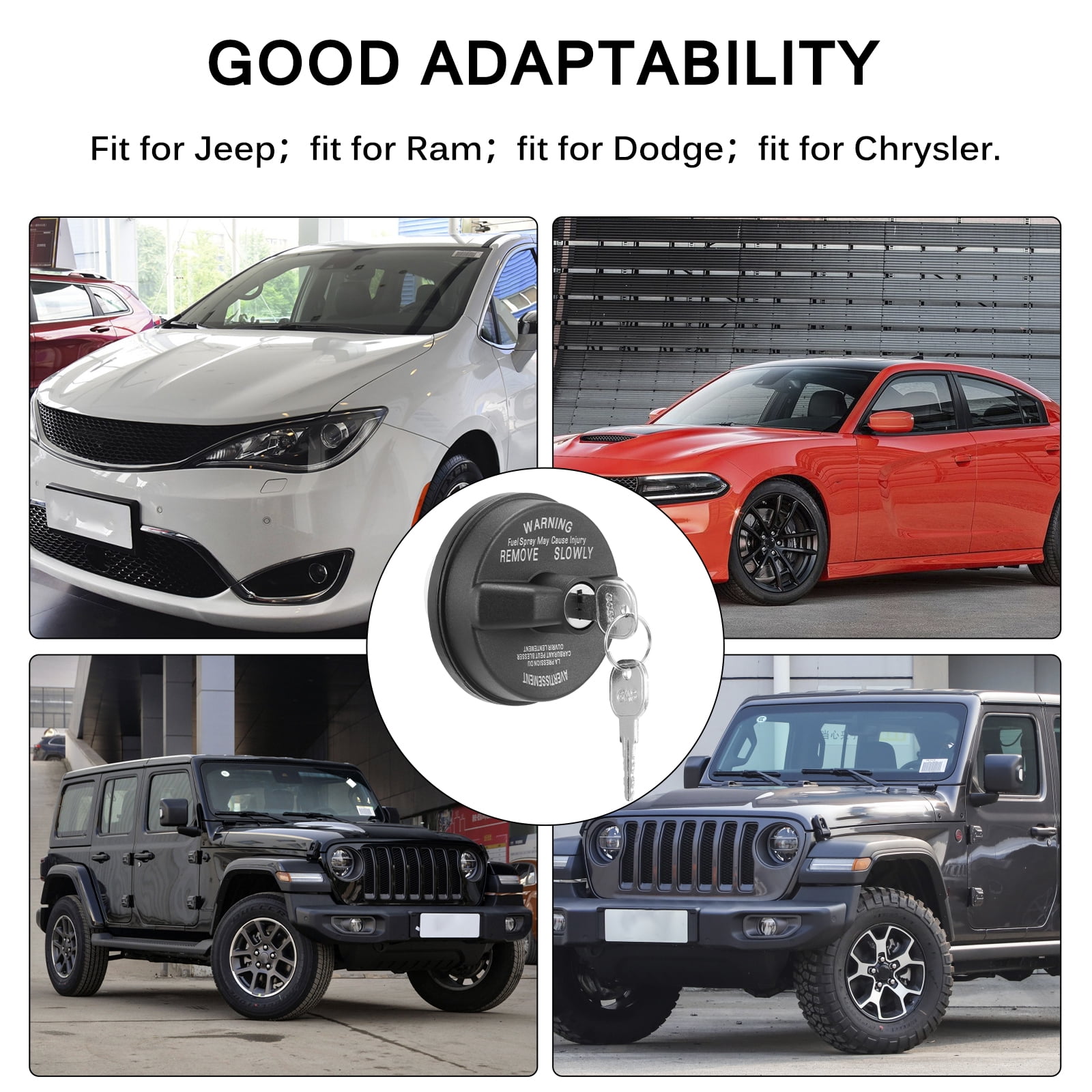 Wrangler Challenger gohantee 17726.17 Locking Gas Cap，Fuel Tank Cap Replacement for 2001-2018 Jeep 1999-2017 Chrysler 1999-2019 Dodge 2010-2020 Ram