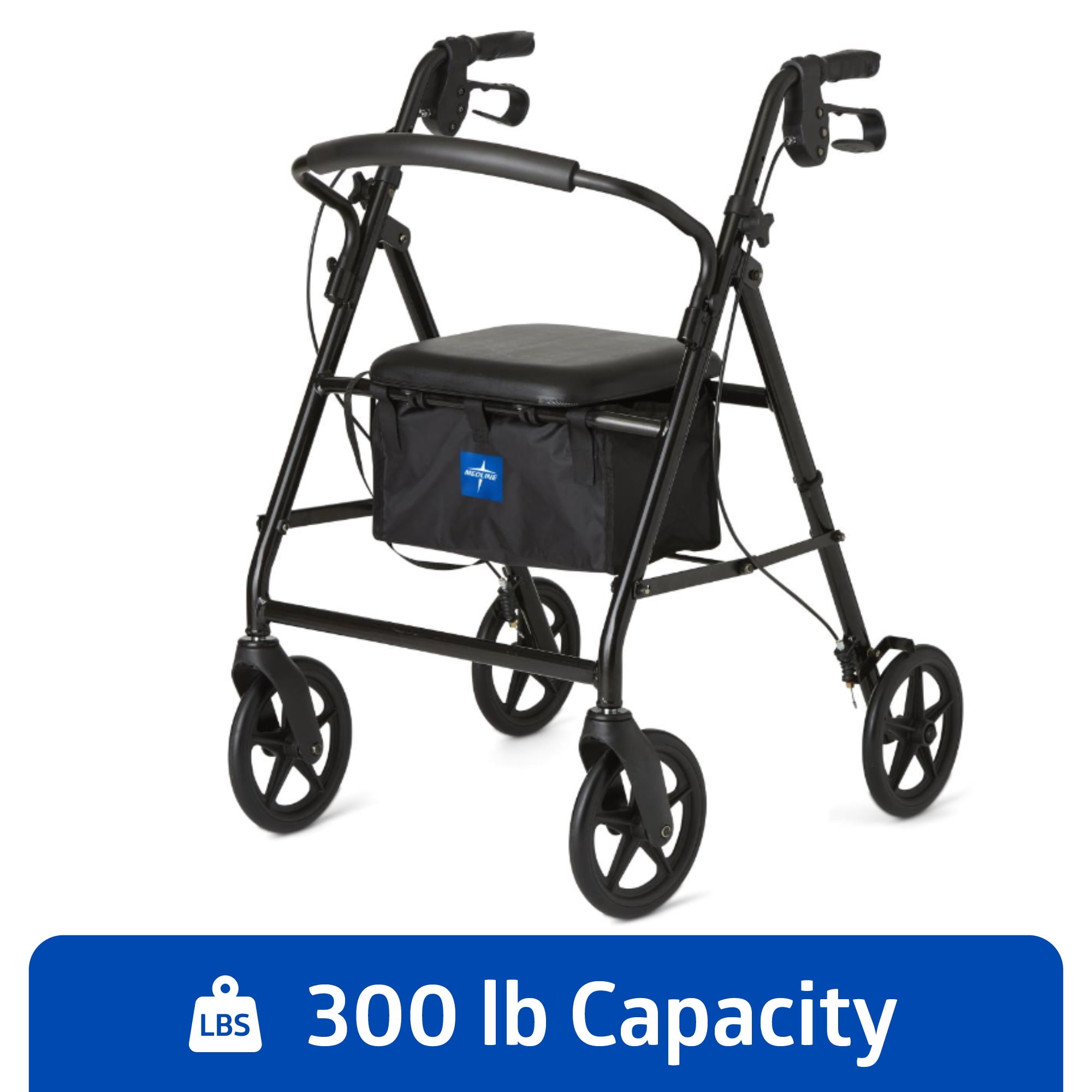 Medline Rollator Walker, Folding Rolling Walker, 8In Wheels, 300 lbs Capacity, Black, Steel