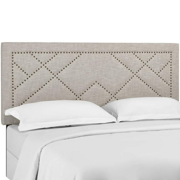 Modway Reese Nailhead Full / Queen Upholstered Linen Fabric Headboard, Brown