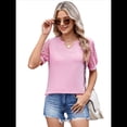 thumbnail image 2 of Camisetas de Encaje de Corta con Cuello en V para Mujer, Blusas Casuales Holgadas, Camisetas Rosa XL, 2 of 7