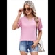 thumbnail image 2 of Camisetas de Encaje de Corta con Cuello en V para Mujer, Blusas Casuales Holgadas, Camisetas Rosa XXL, 2 of 7