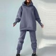 thumbnail image 2 of Lindreshi 2 Piece Sweat Suits for Women Women's and Winter Casual Plush Fashion Hooded Long Sleeve Leaky Finger Trousers Fleece Sweater Two-Piece Set, 2 of 6
