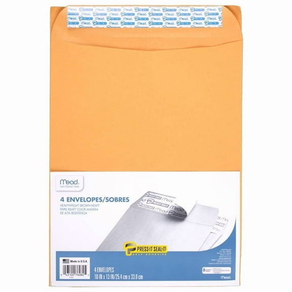 Mead Press-It Seal-It Envelopes, 10in X 13in, 4 Ct