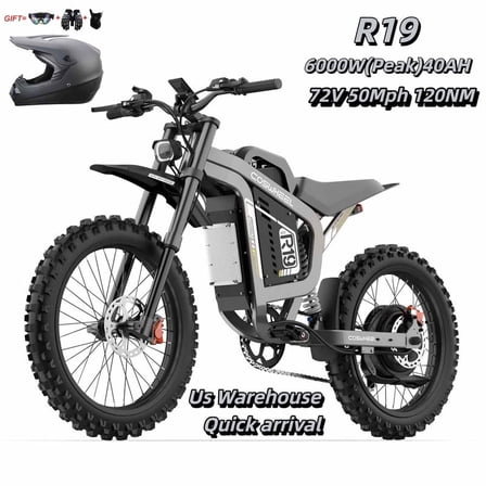 6000W(Peak) COSWHEEL R19 Ebike for Teens Adults,72V40AH AH 50MPH Electric Dirt Bike with 19"Motorcycle Tire,Dual Hydraulic Brake Mountain Off-Road Dirtbike for Ages