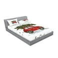 thumbnail image 2 of Ambesonne Christmas Fitted Sheet & Pillow Sham Set, Retro Car with Tree, Queen, Green Vermilion, 2 of 2