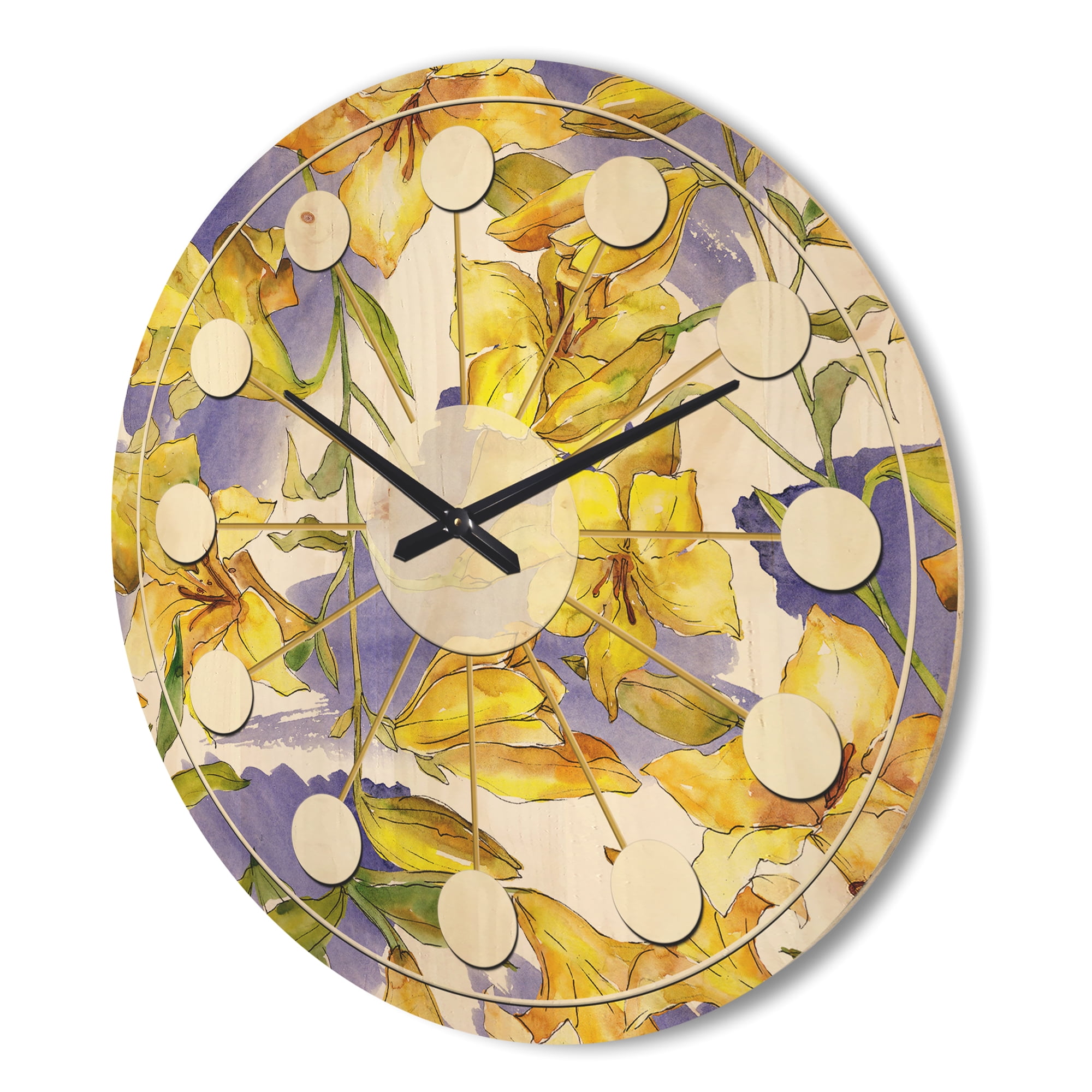 Designart 'Retro Abstract Poppies V' Mid-Century Modern Wood Wall Clock