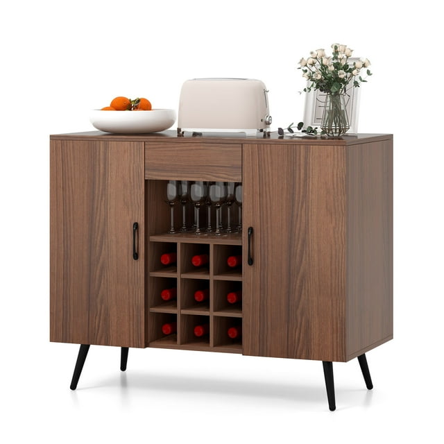 Giantex Armoire de Bar à Café avec Rangement, Buffet Bahut en Bois Style Ferme avec Casier à Vin
